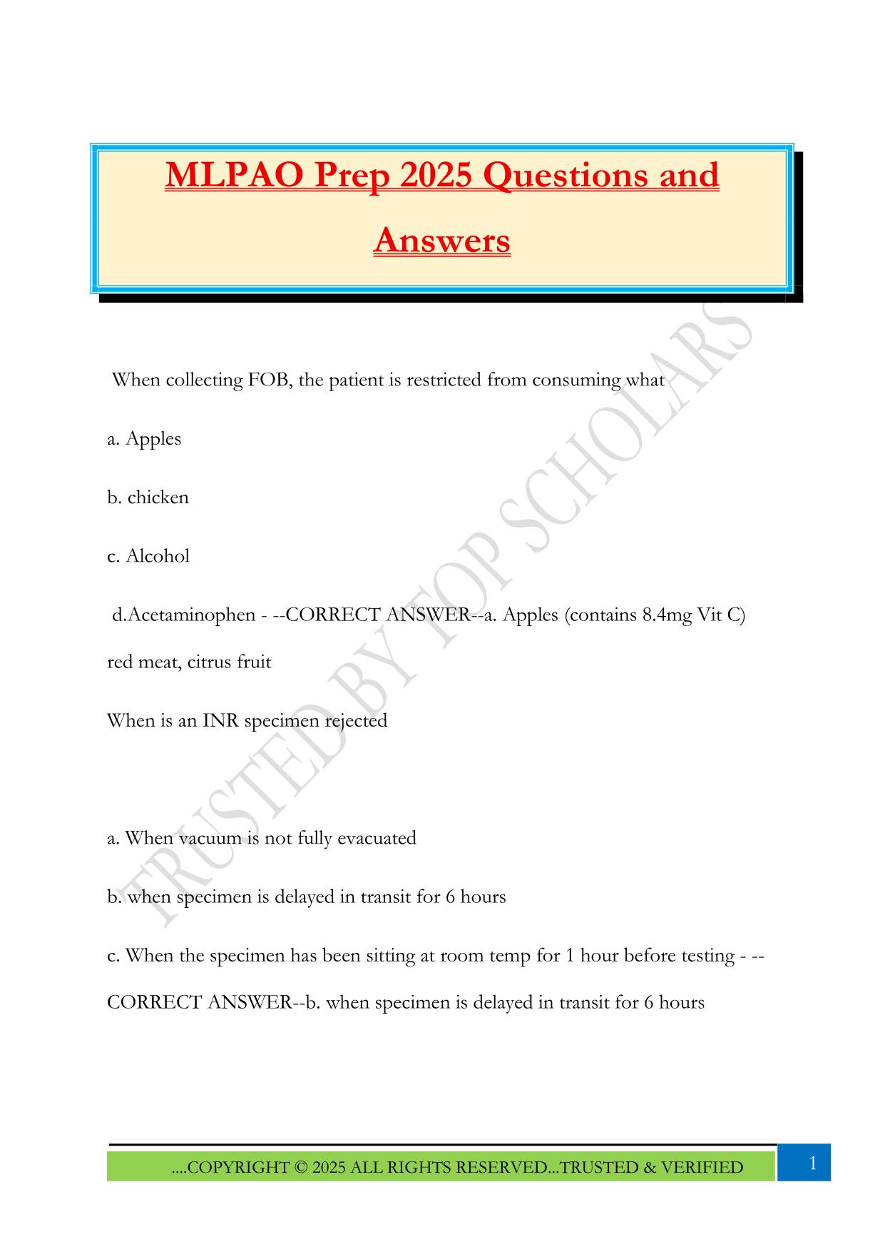 MLPAO Prep 2025 Questions and Answers