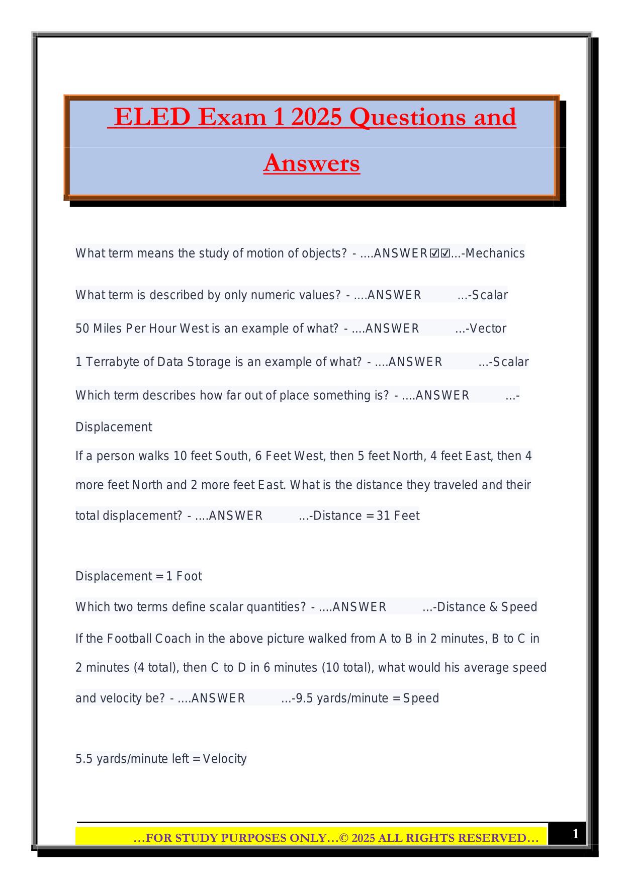 ELED Exam 1 2025 Questions and Answers
