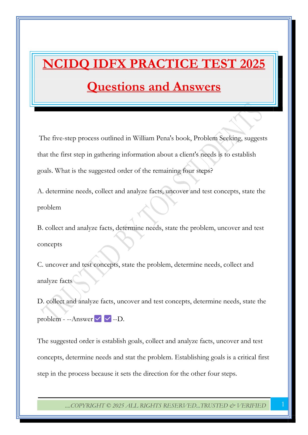 NCIDQ IDFX PRACTICE TEST 2025 Questions and Answers