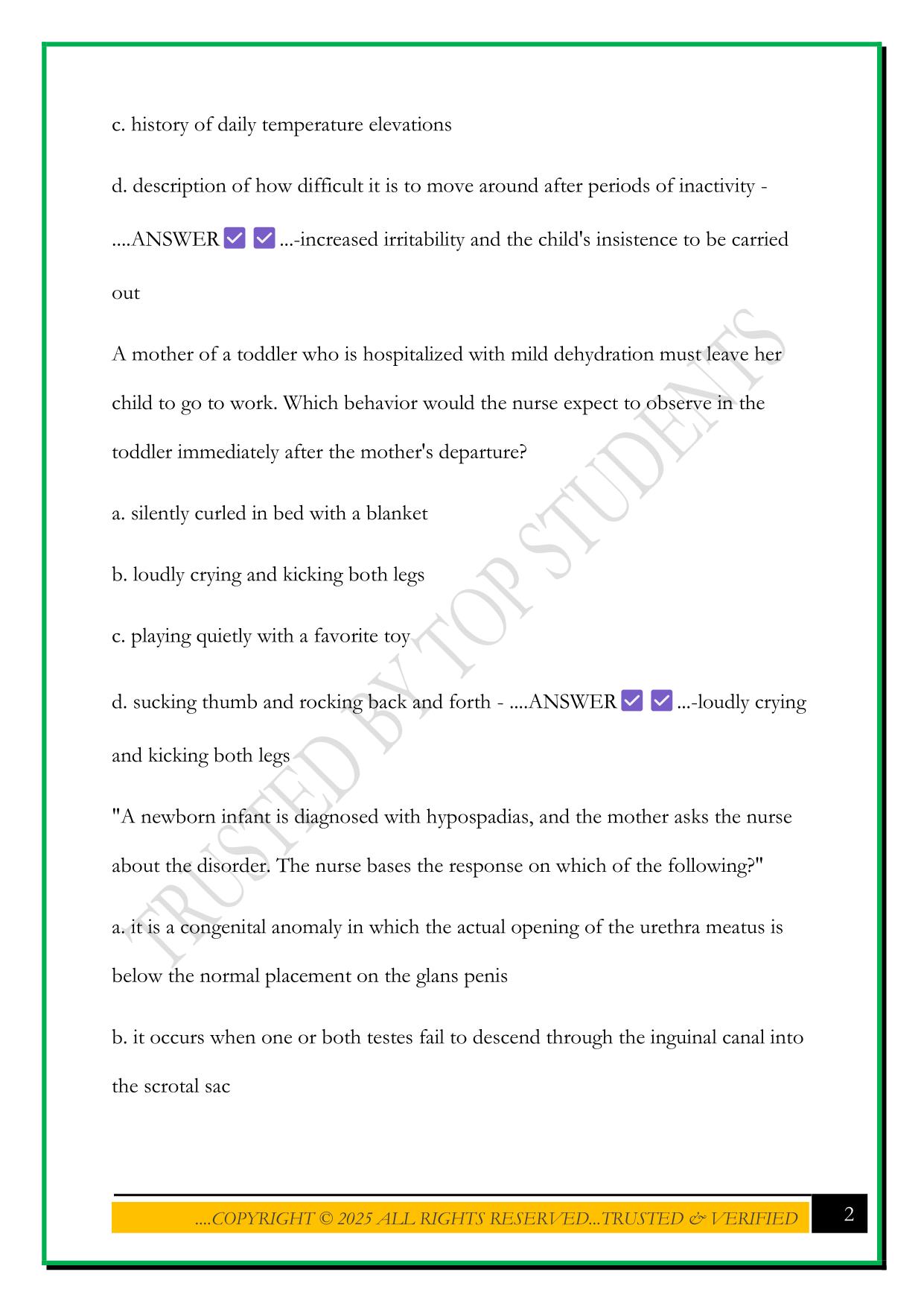 PEDS HESI VERSION 2 EXAM 2025 QUESTIONS AND ANSWERS