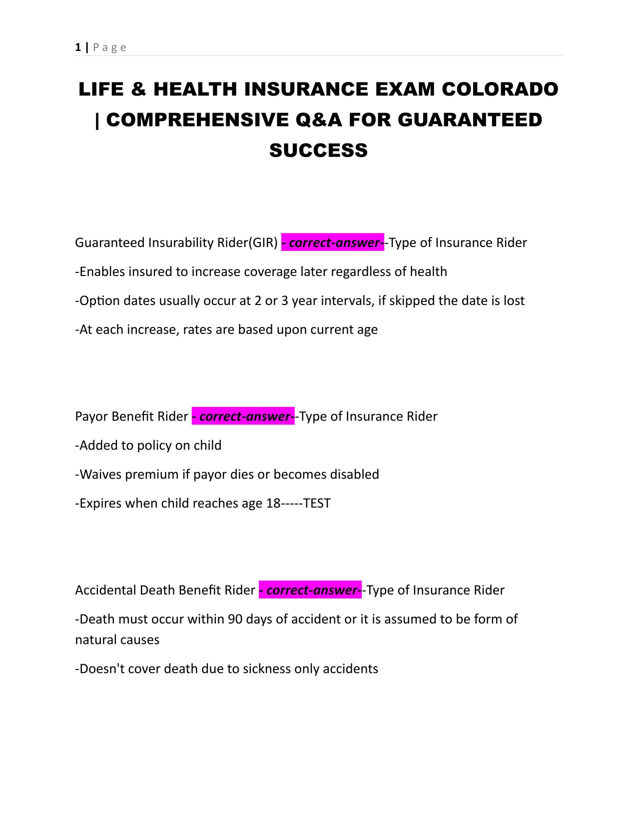 LIFE & HEALTH INSURANCE EXAM COLORADO | COMPREHENSIVE Q&A FOR GUARANTEED SUCCESS