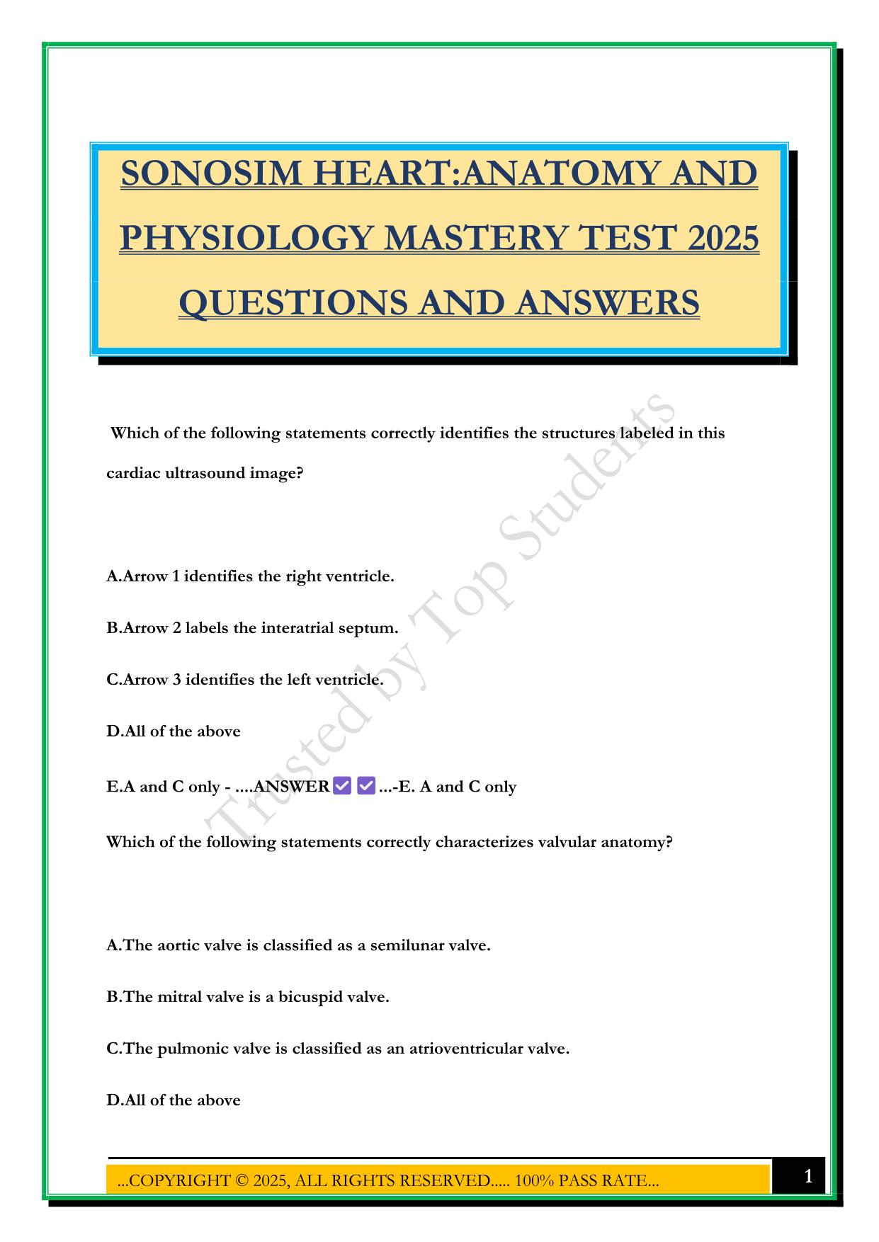 SONOSIM HEART:ANATOMY AND PHYSIOLOGY MASTERY TEST 2025 QUESTIONS AND ANSWERS