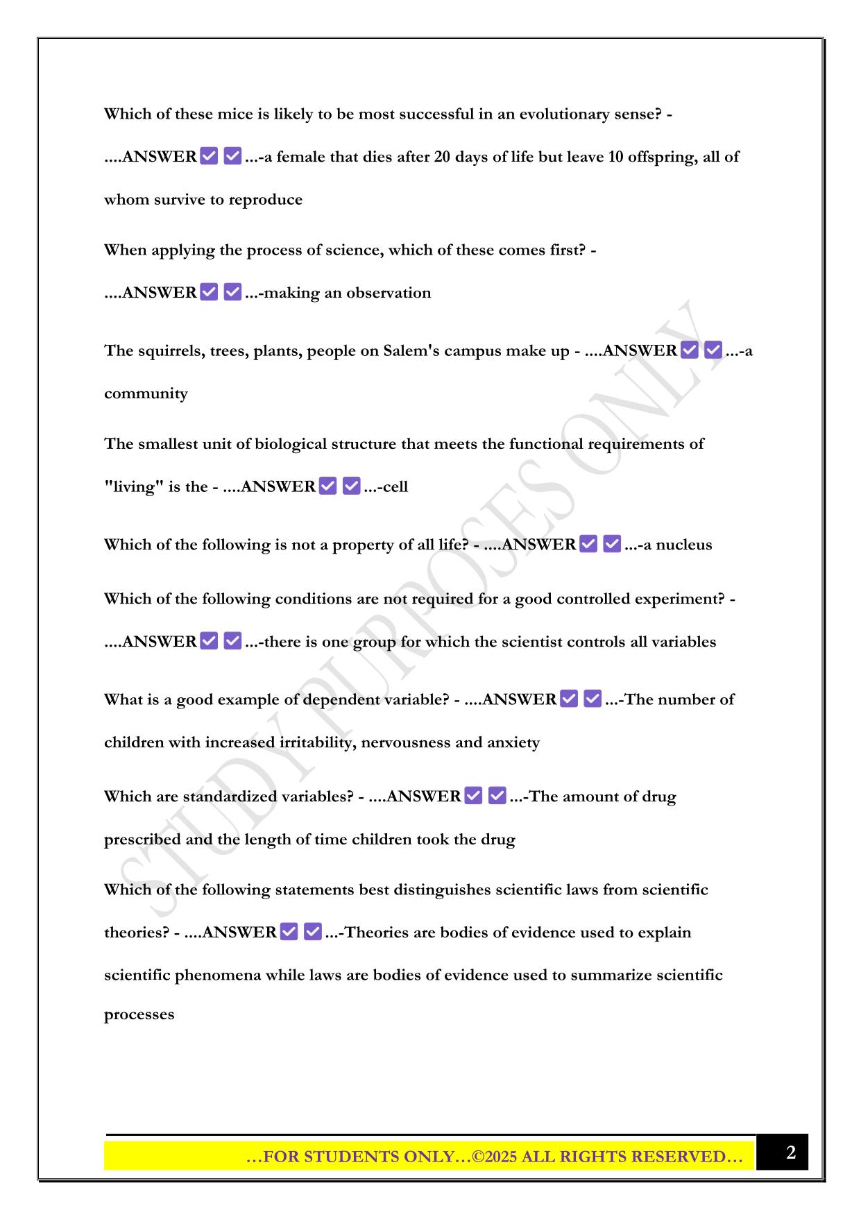 Bio 100 Final Exam Review 2025 Questions and Answers