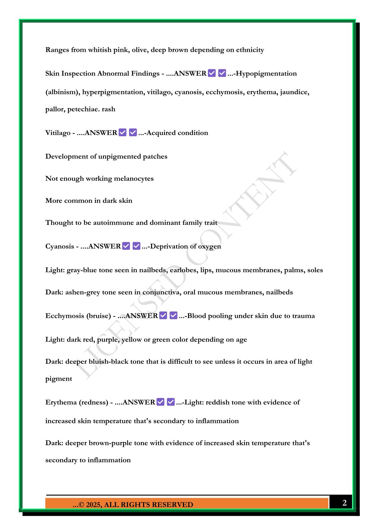 IUPUI HEALTH ASSESSMENT EXAM 2 2025 QUESTIONS AND ANSWERS