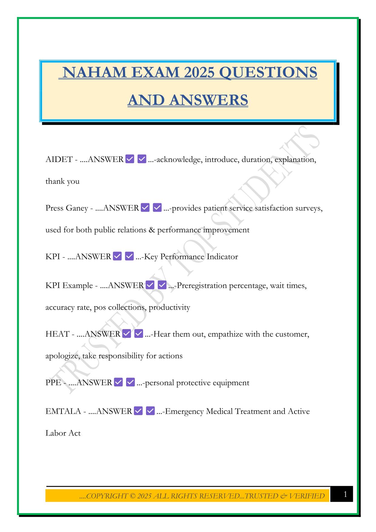 NAHAM EXAM 2025 QUESTIONS AND ANSWERS