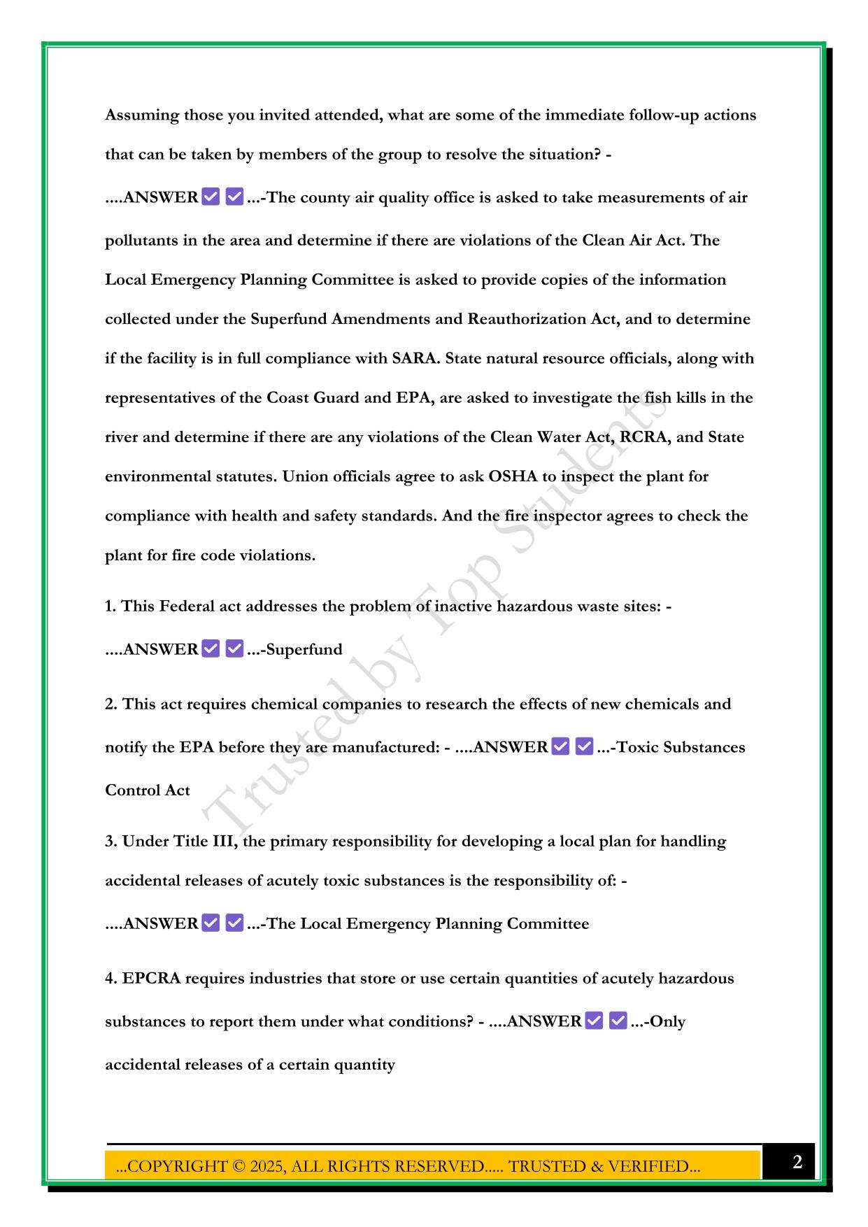 FEMA : IS.5.A INTRODUCTION TO HAZARDOUS MATERIALS EXAM 2025 QUESTIONS AND ANSWERS