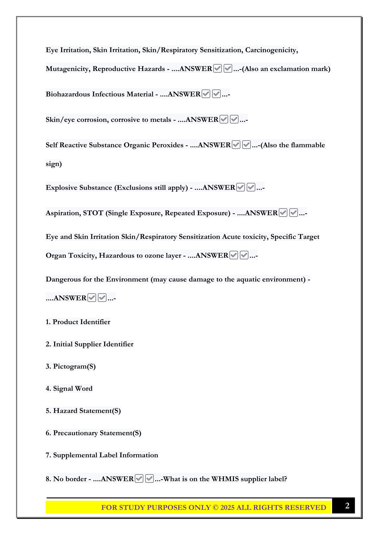 WHMIS Quiz 2025 Questions and Answers