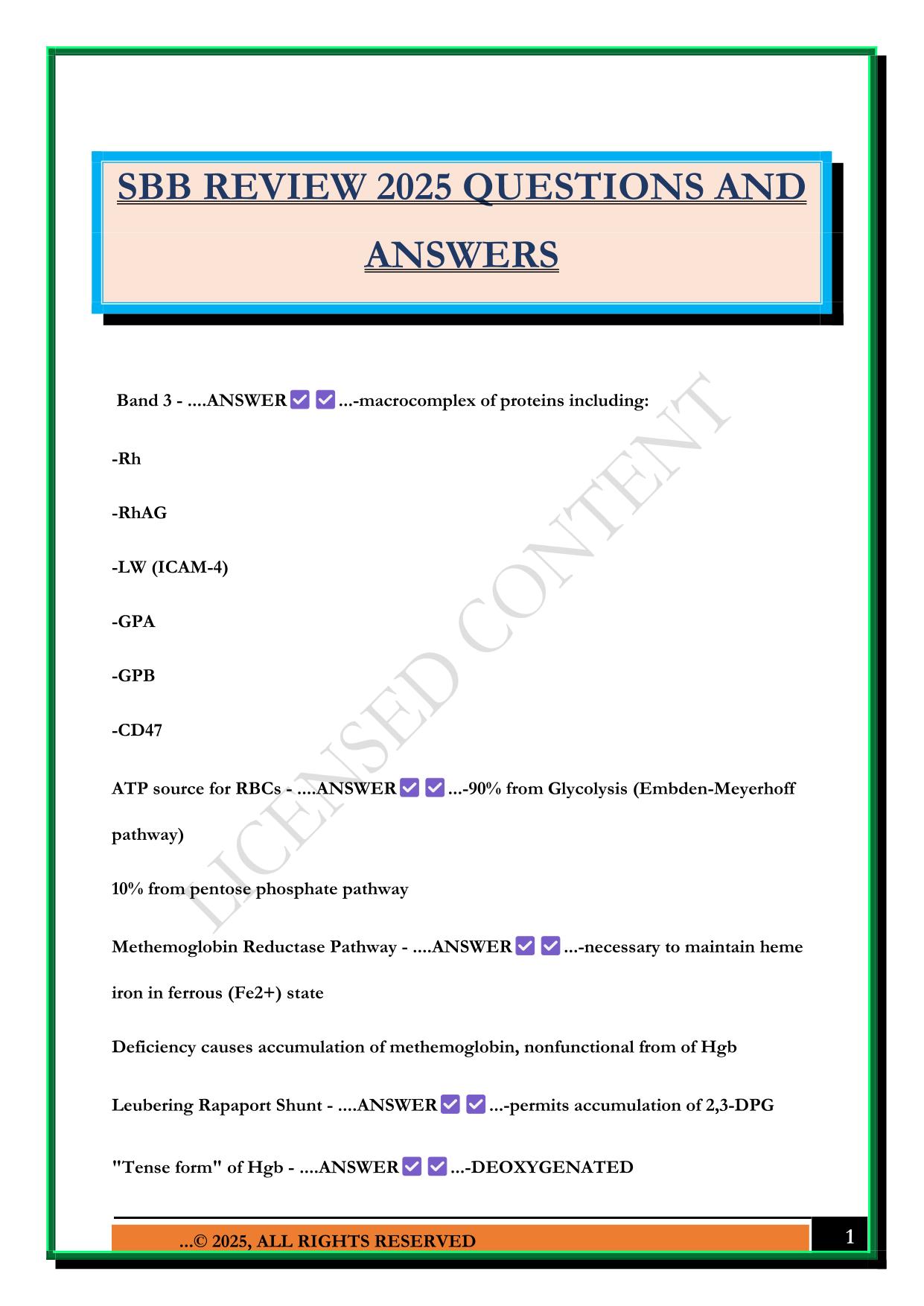 SBB REVIEW 2025 QUESTIONS AND ANSWERS