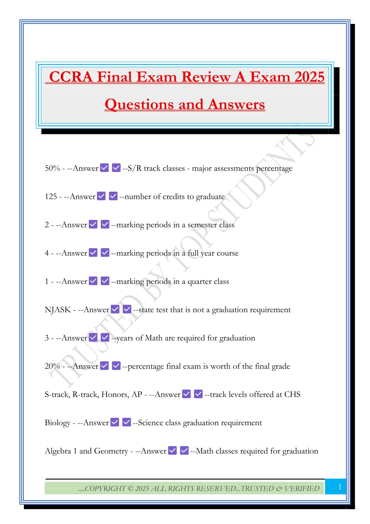 CCRA Final Exam Review A Exam 2025 Questions and Answers