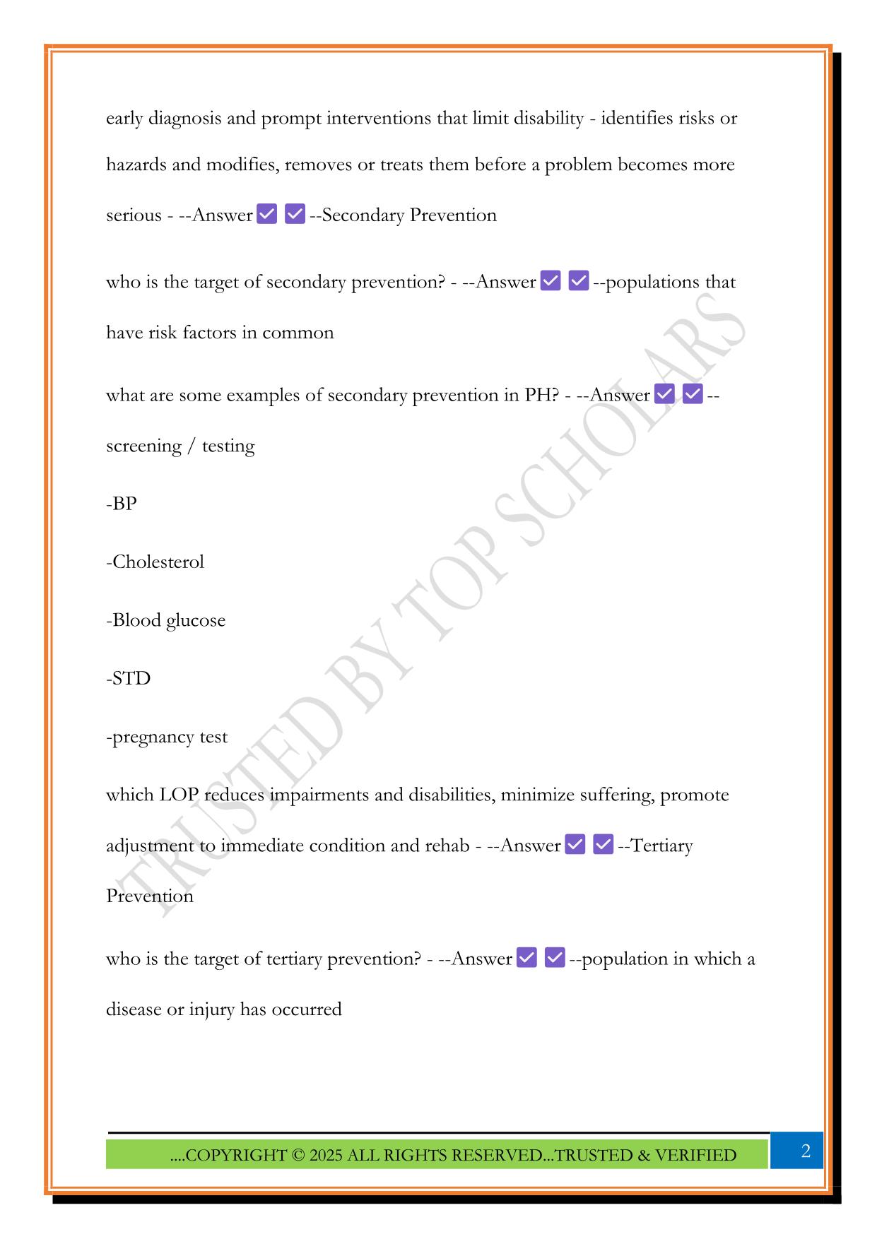Community Health Nursing Final Exam 2025 Questions and Answers