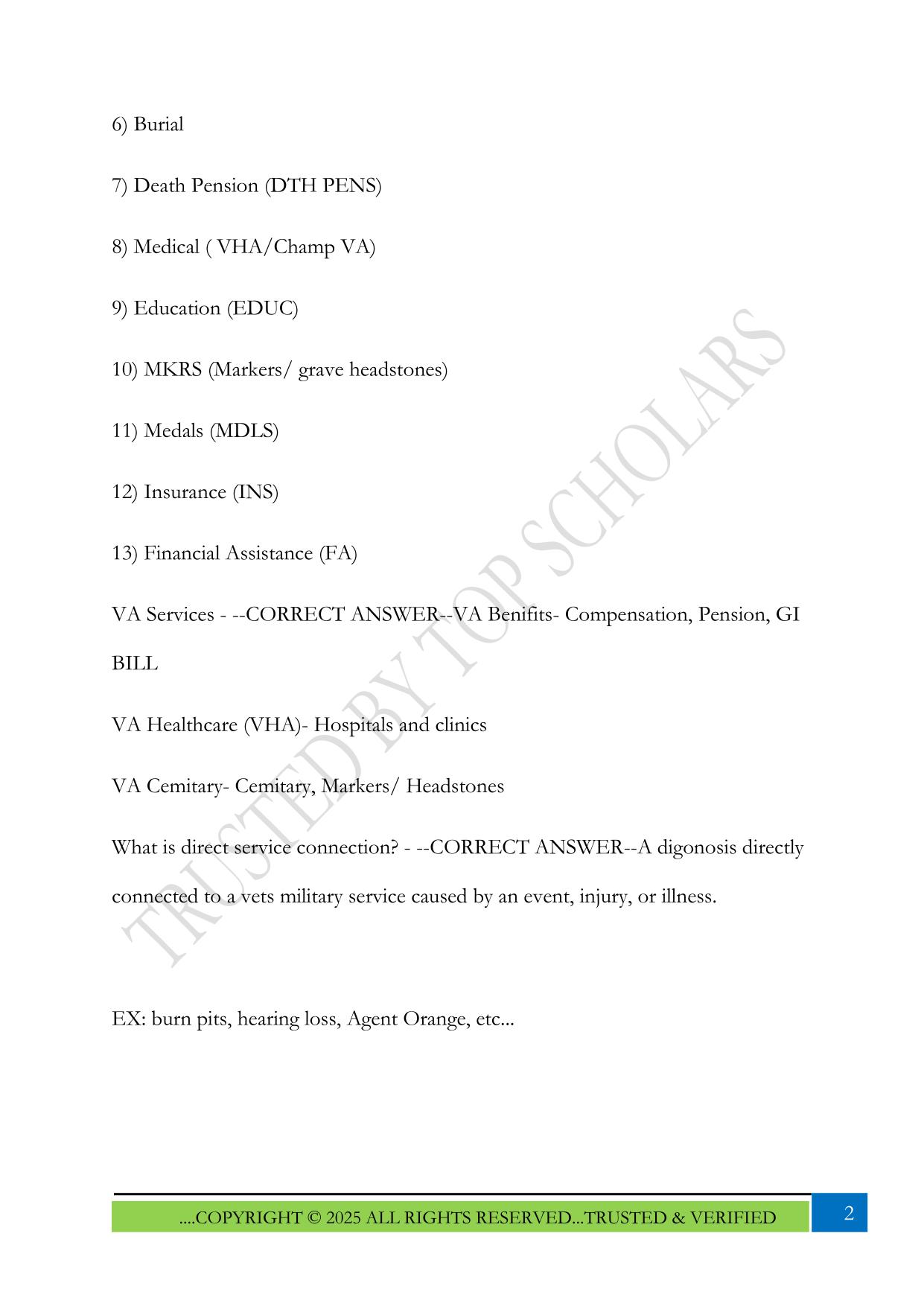 Veterans Service Officer study guide (VSO) 2025 Questions and Answers