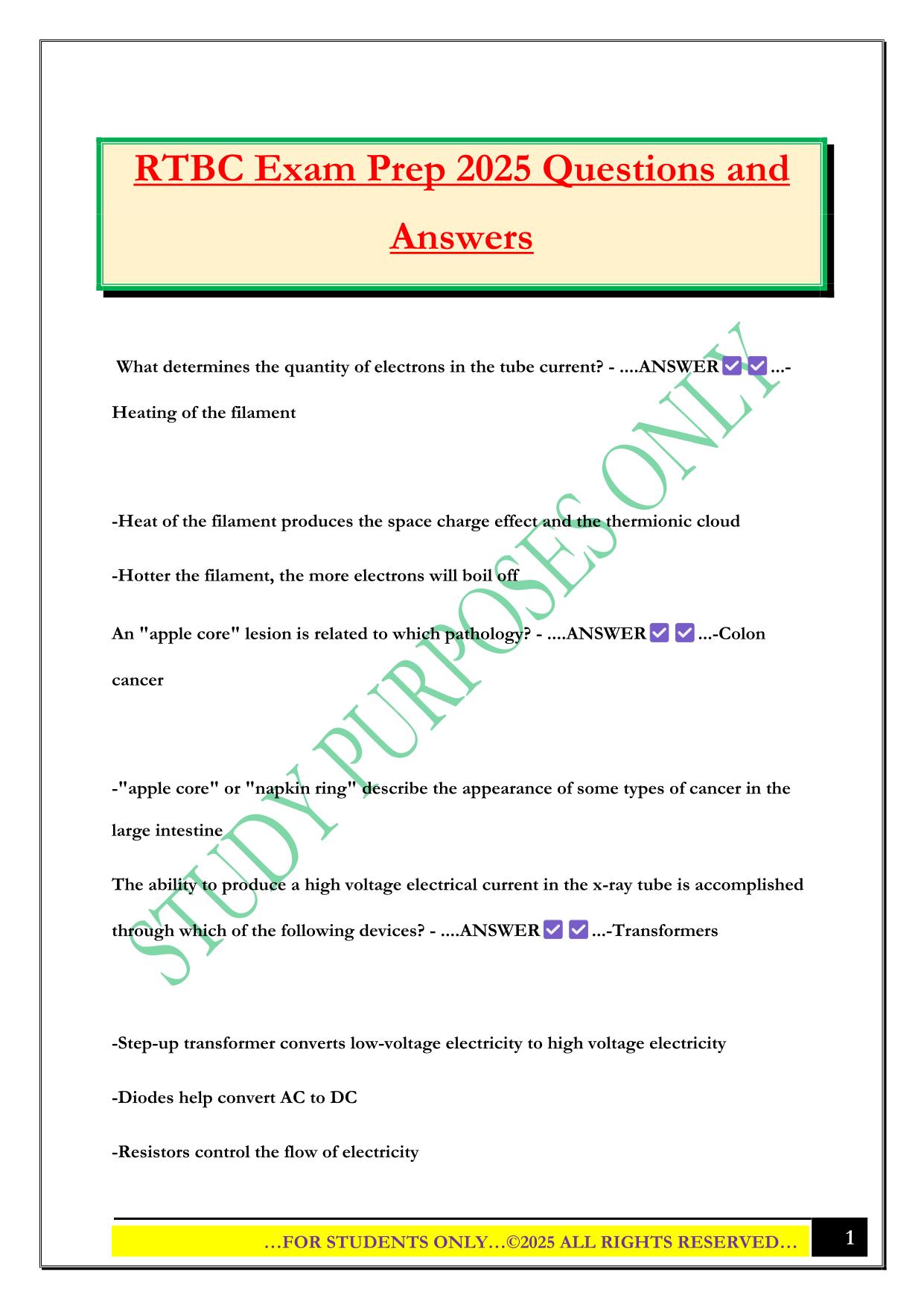 RTBC Exam Prep 2025 Questions and Answers