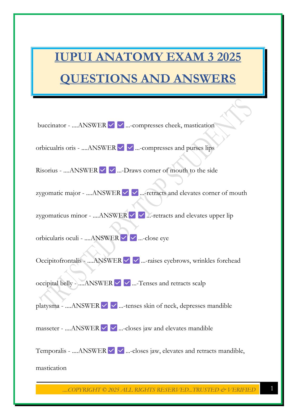 IUPUI ANATOMY EXAM 3 2025 QUESTIONS AND ANSWERS