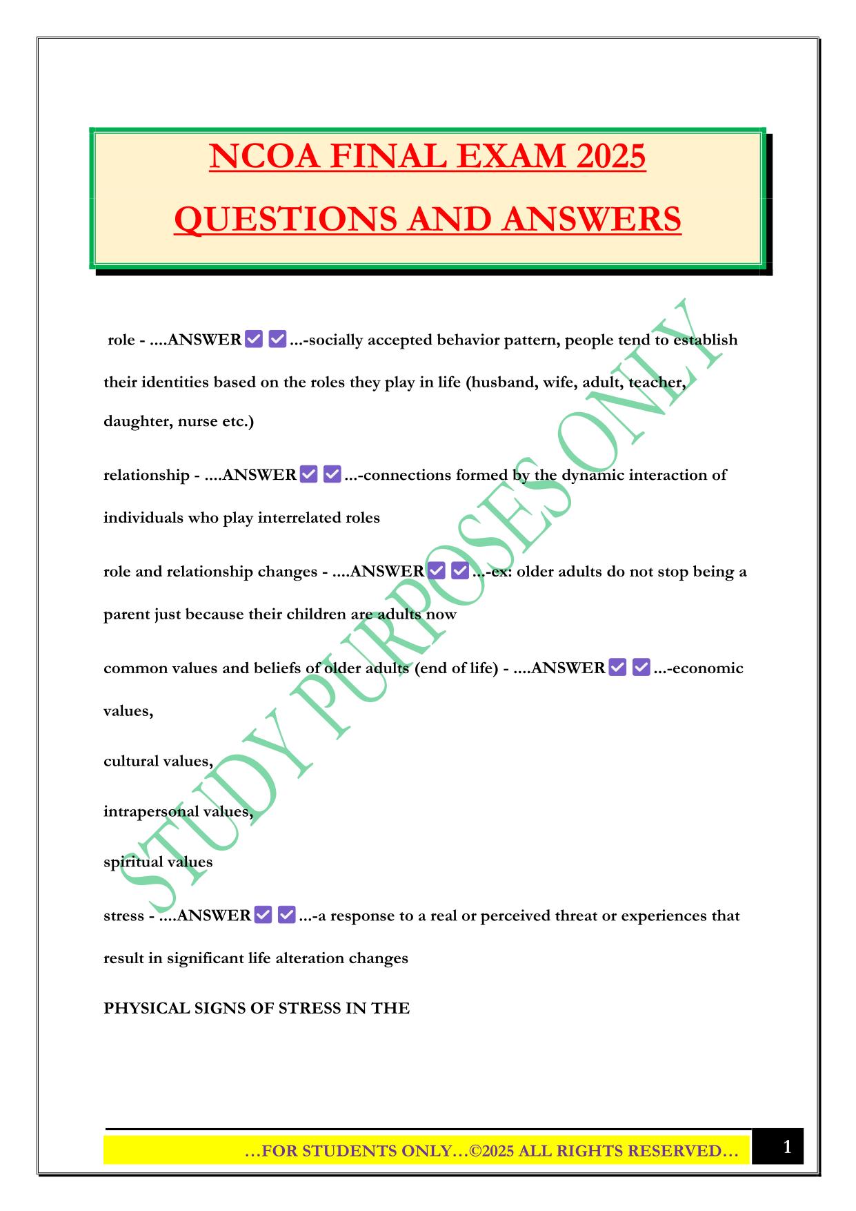 NCOA FINAL EXAM 2025 QUESTIONS AND ANSWERS