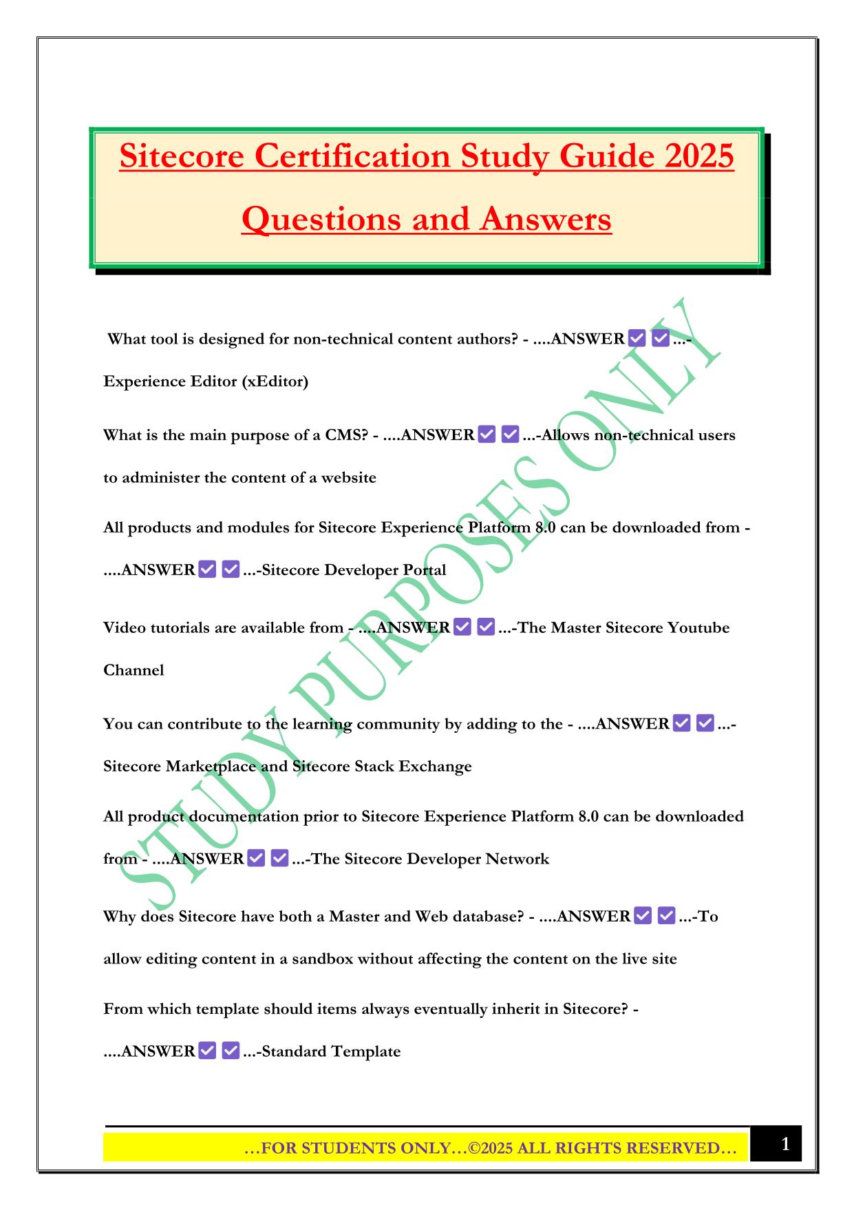 Sitecore Certification Study Guide 2025 Questions and Answers