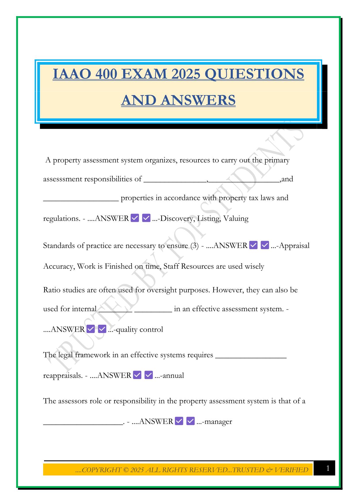 IAAO 400 EXAM 2025 QUIESTIONS AND ANSWERS