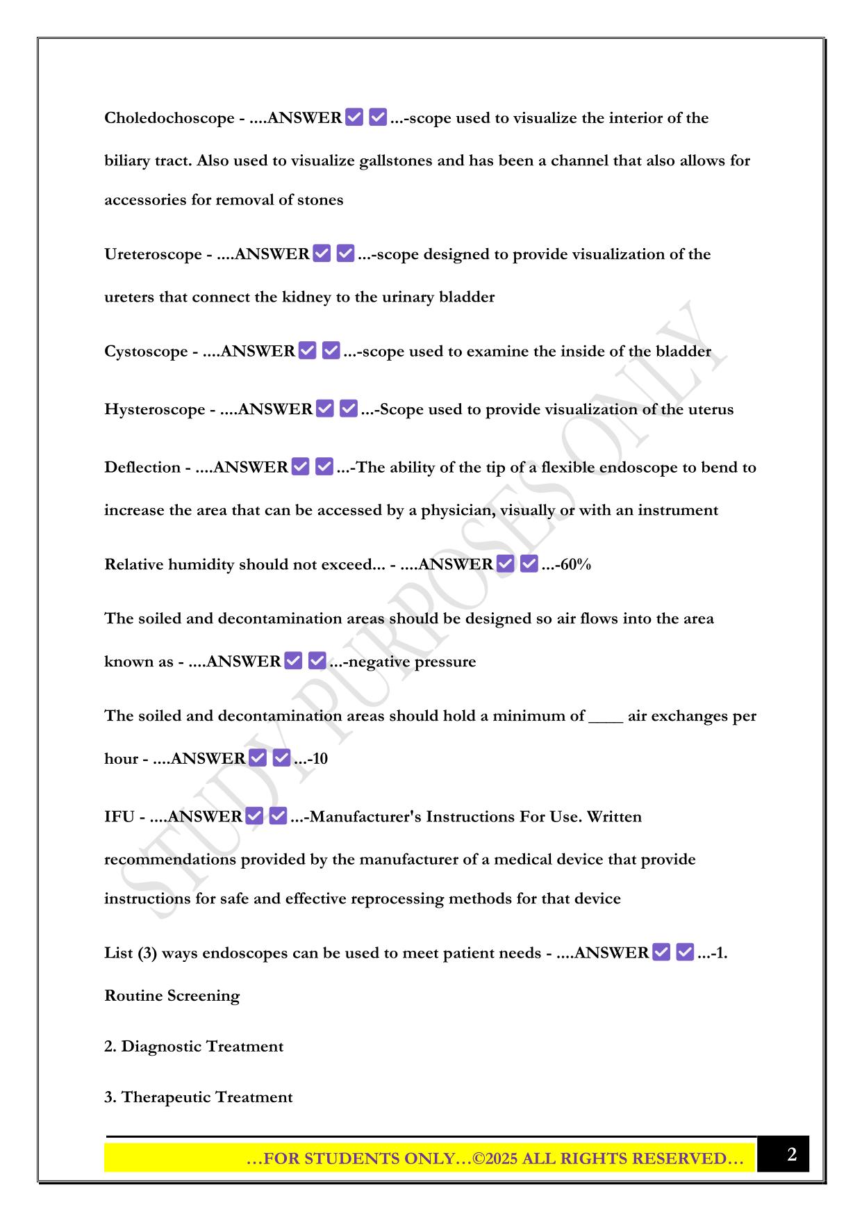 CER (Certified Endoscope Reprocessor) Exam 2025 Questions and Answers