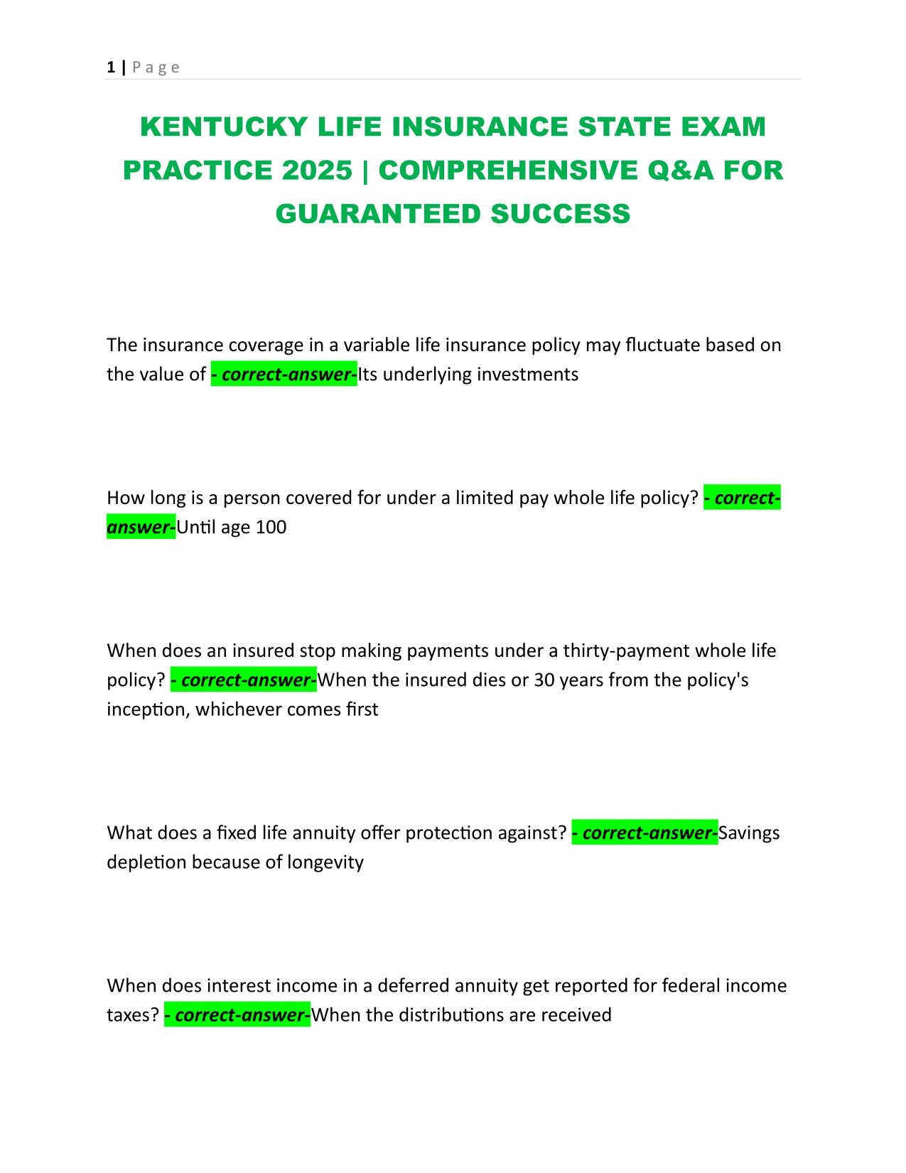 KENTUCKY LIFE INSURANCE STATE EXAM PRACTICE 2025 | COMPREHENSIVE Q&A FOR GUARANTEED SUCCESS