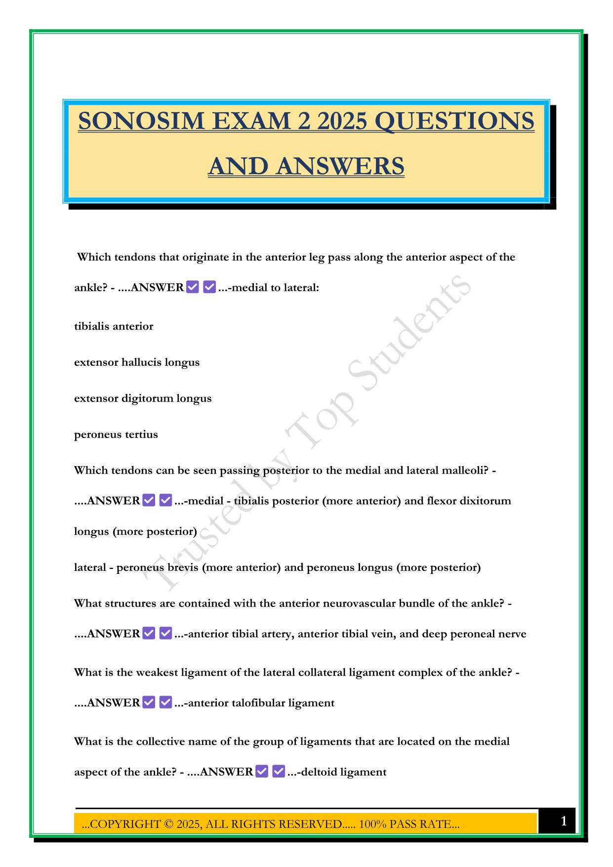 SONOSIM EXAM 2 2025 QUESTIONS AND ANSWERS