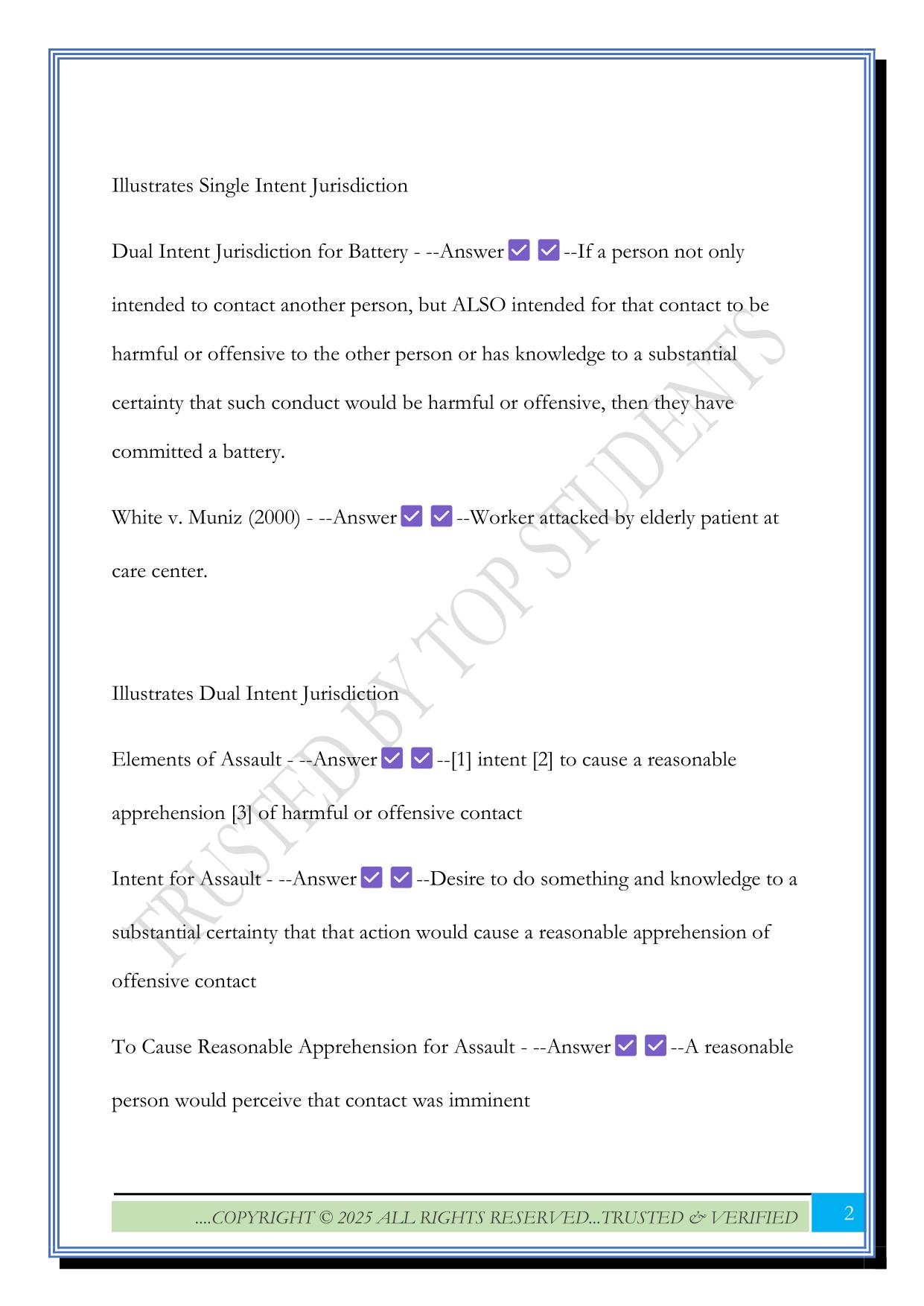 Fall 2025 Torts Final Exam Questions and Answers