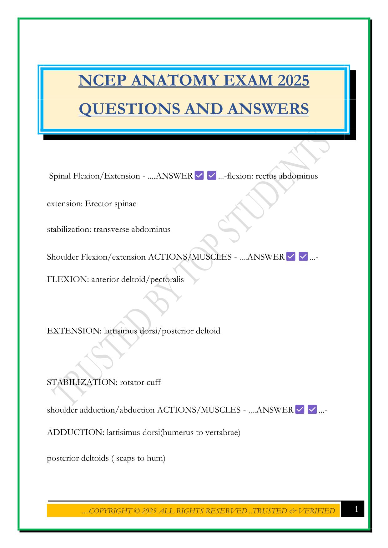 NCEP ANATOMY EXAM 2025 QUESTIONS AND ANSWERS
