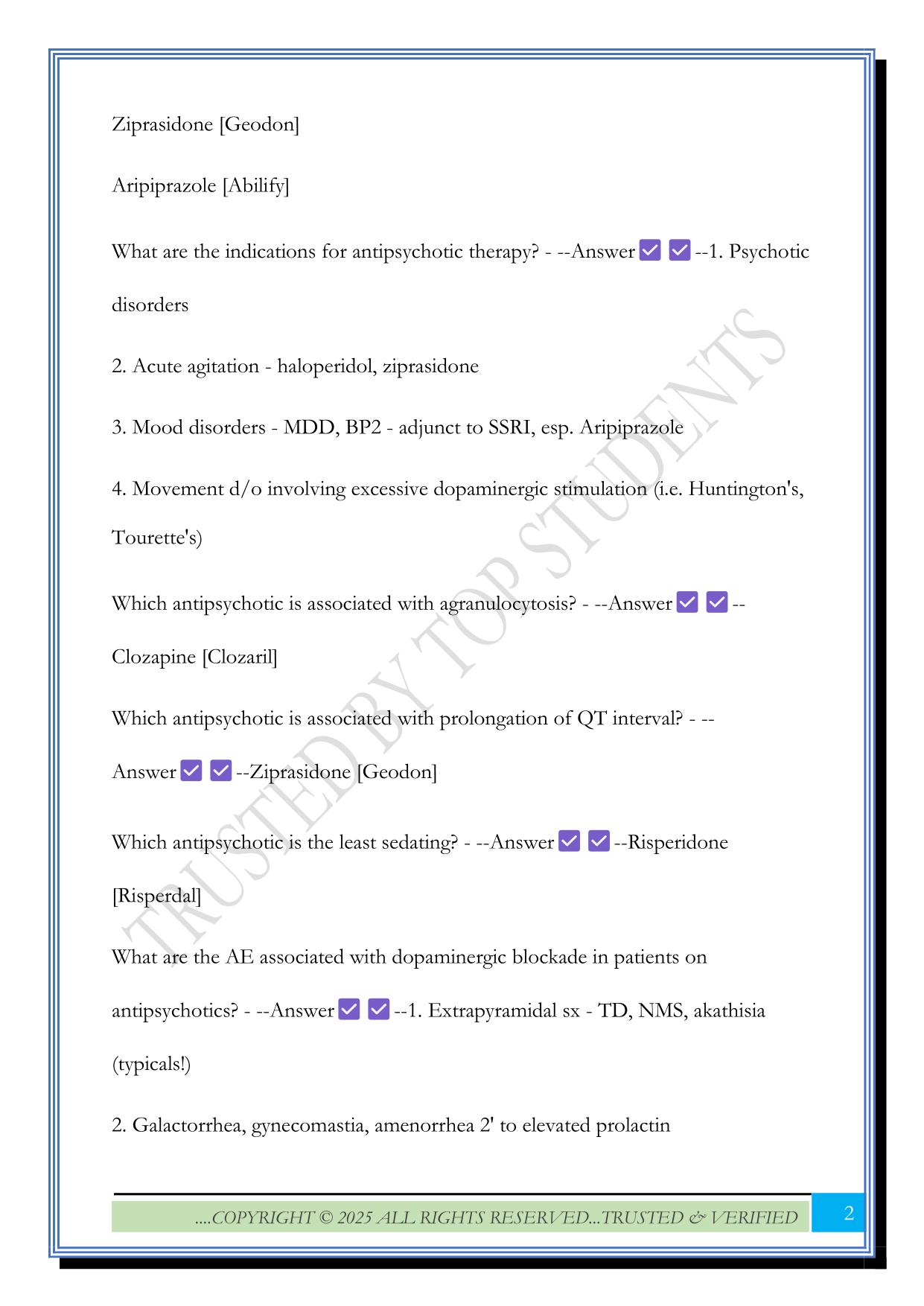Psychopharmacology Exam 2025 Questions and Answers