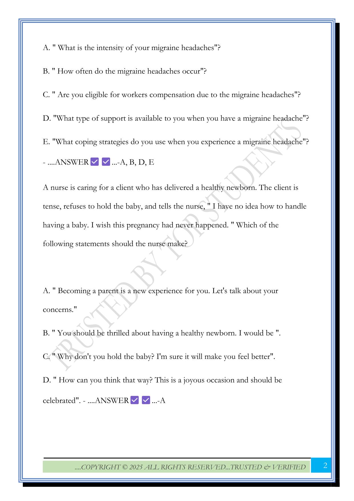 ATI: RN STRESS and COPING ASSESSMENT 2.0 MODULE 1 2025 Questions and Answers