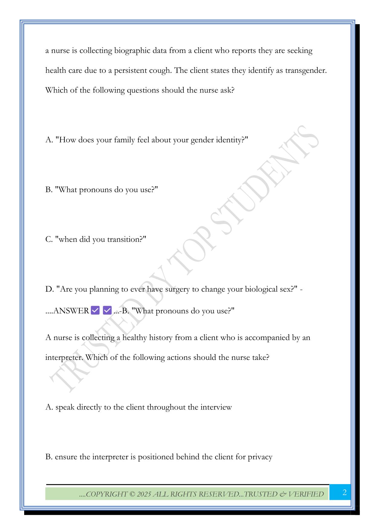 Health History Exam 2025 Questions and Answers