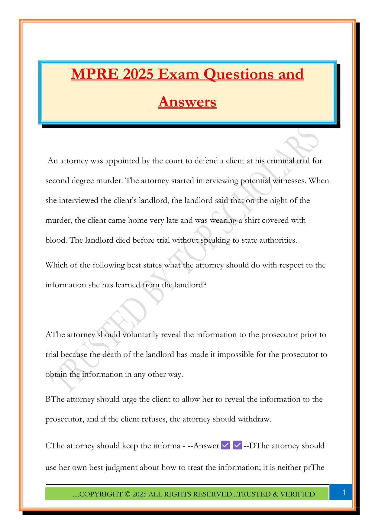 MPRE 2025 Exam Questions and Answers