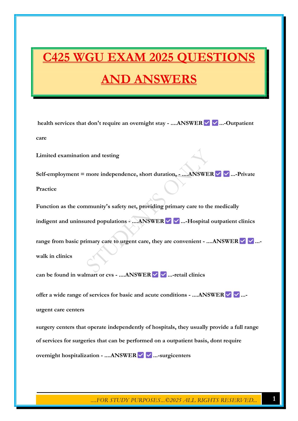 C425 WGU EXAM 2025 QUESTIONS AND ANSWERS