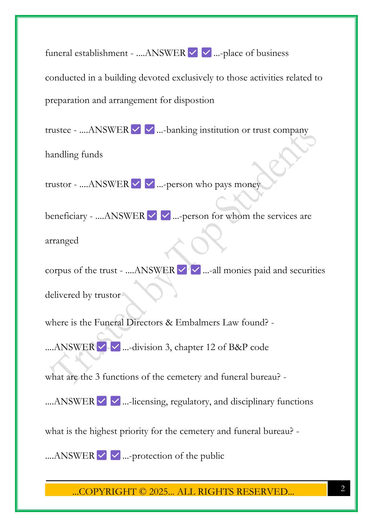 CALIFORNIA FUNERAL DIRECTOR LICENSE EXAM 2025 QUESTIONS AND ANSWERS