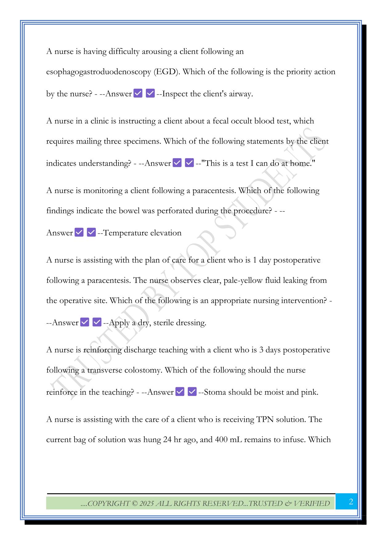 Gastrointestinal Disorder study guide, ATI and handout questions 2025 with Correct Answers