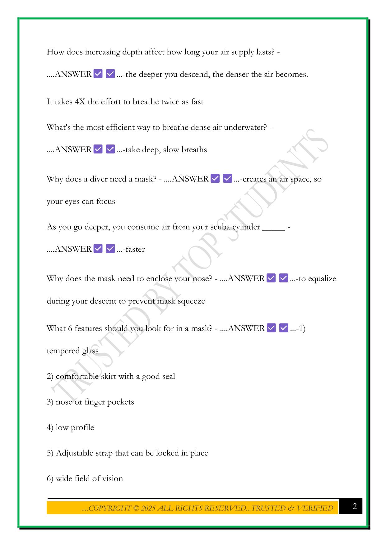 PADI OPEN WATER EXAM 2025 QUESTIONS AND ANSWERS
