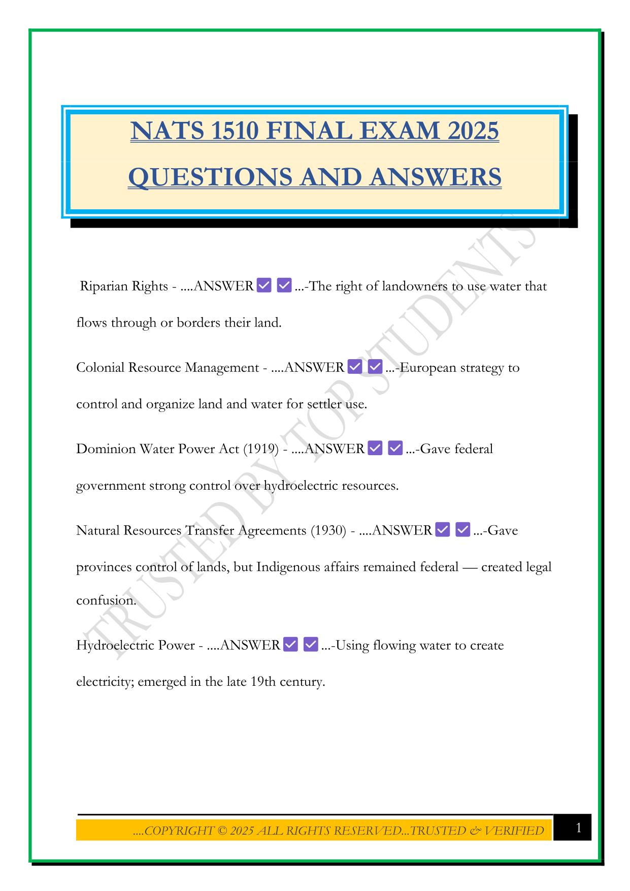 NATS 1510 FINAL EXAM 2025 QUESTIONS AND ANSWERS