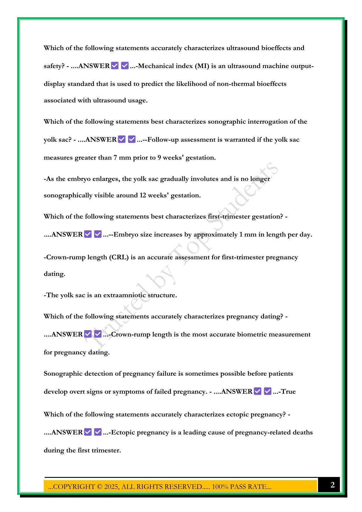 FIRST TRIMESTER PREGNANCY SONOSIM EXAM 2025 QUESTIONS AND ANSWERS
