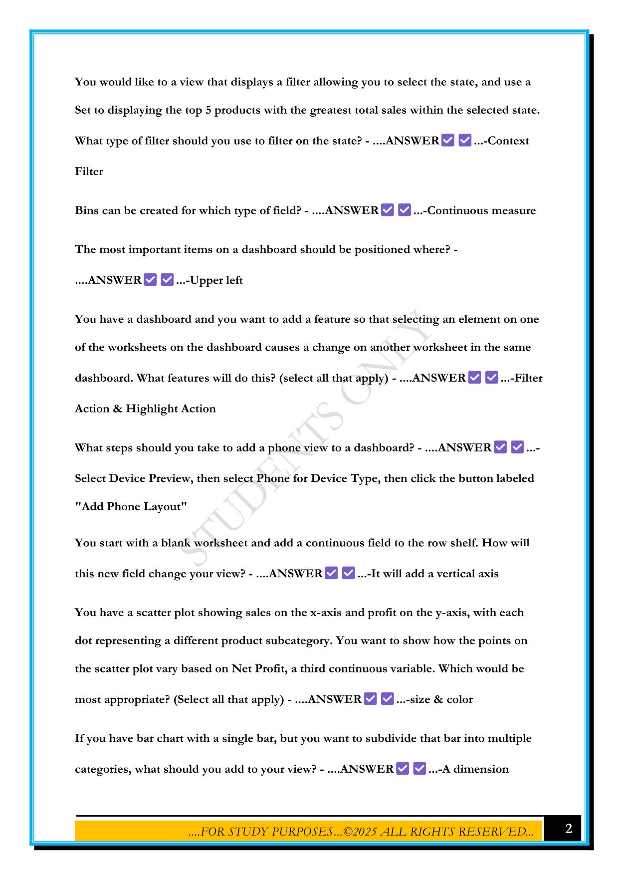 TABLEAU EXAM 2025 QUESTIONS AND ANSWERS