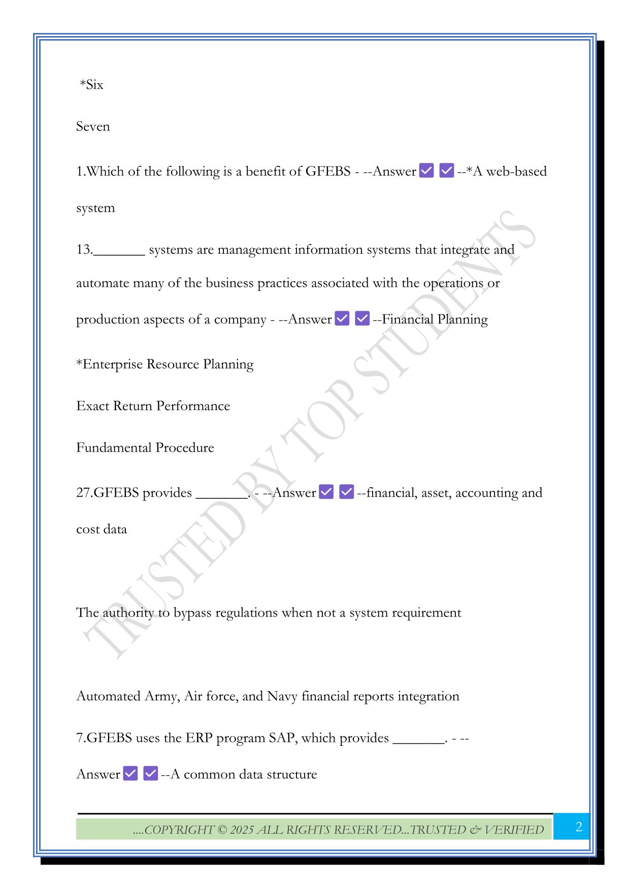 GFEBS Essentials [Subsumes L101E, L201E, L303E] Exam 2025 Questions and Answers