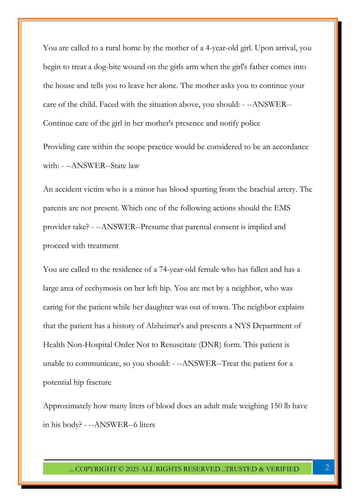EMT STATE EXAM 2025 QUESTIONS AND ANSWERS