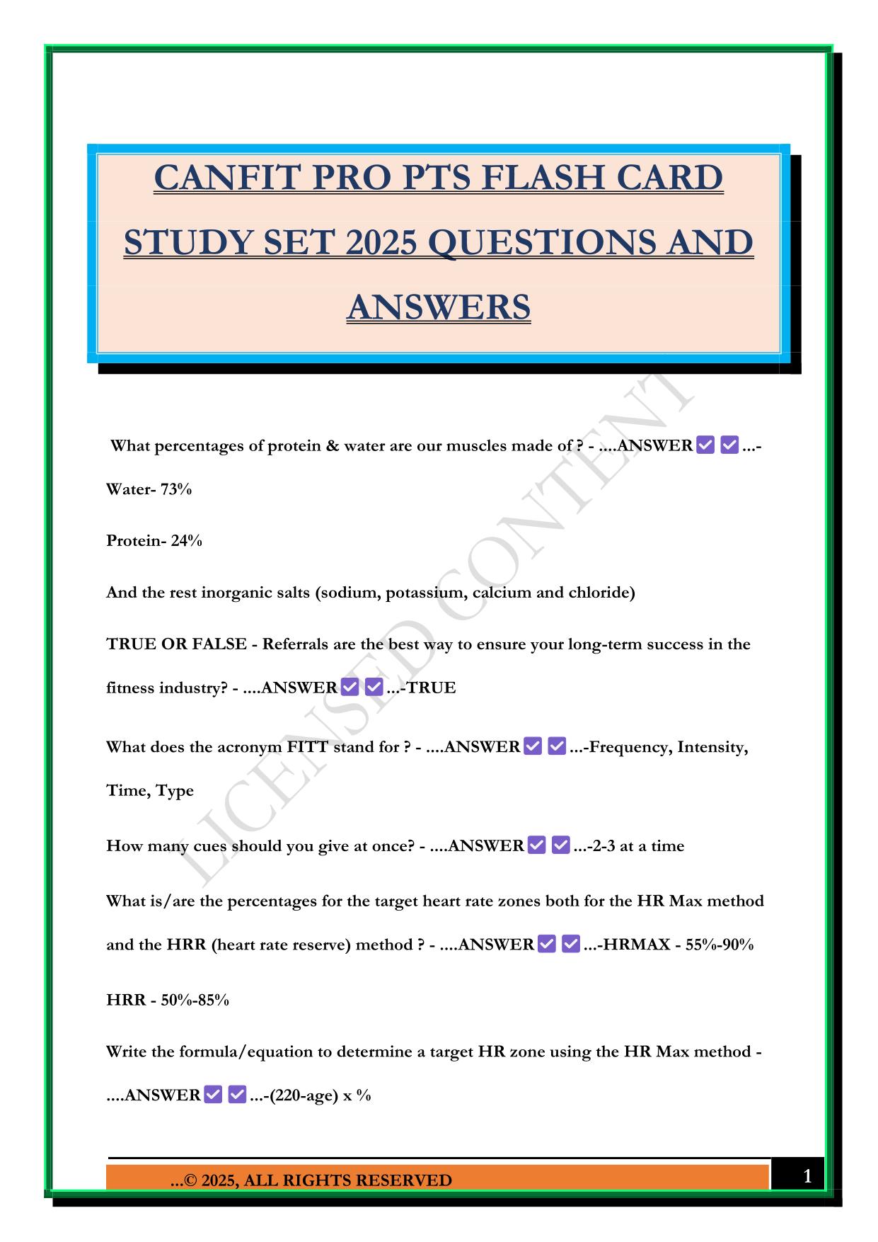 CANFIT PRO PTS FLASH CARD STUDY SET 2025 QUESTIONS AND ANSWERS