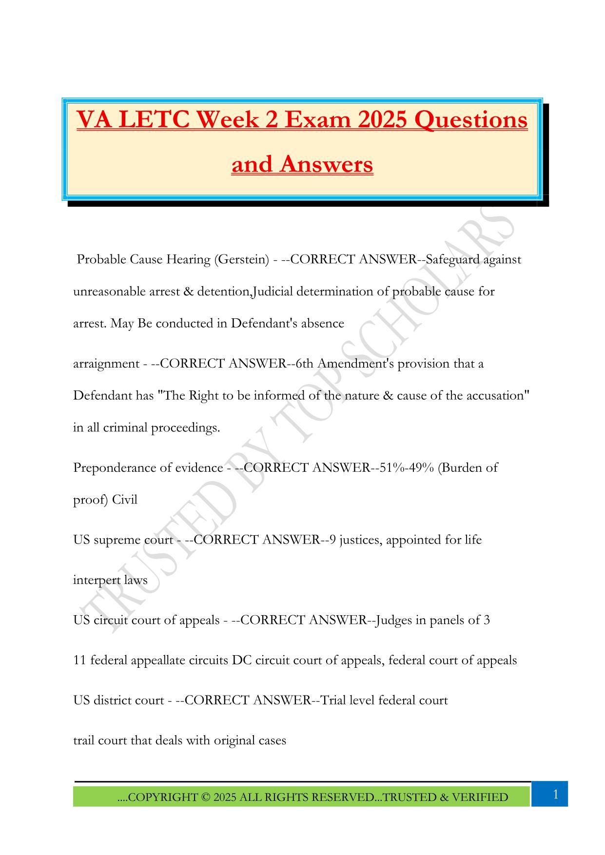 VA LETC Week 2 Exam 2025 Questions and Answers