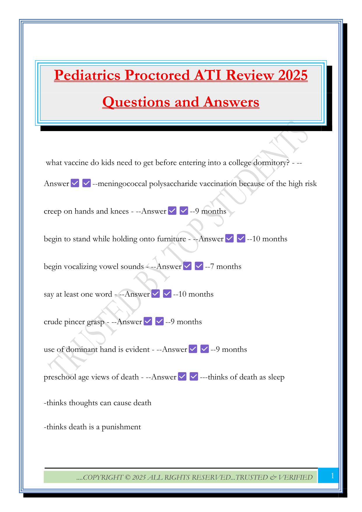 Pediatrics Proctored ATI Review 2025 Questions and Answers