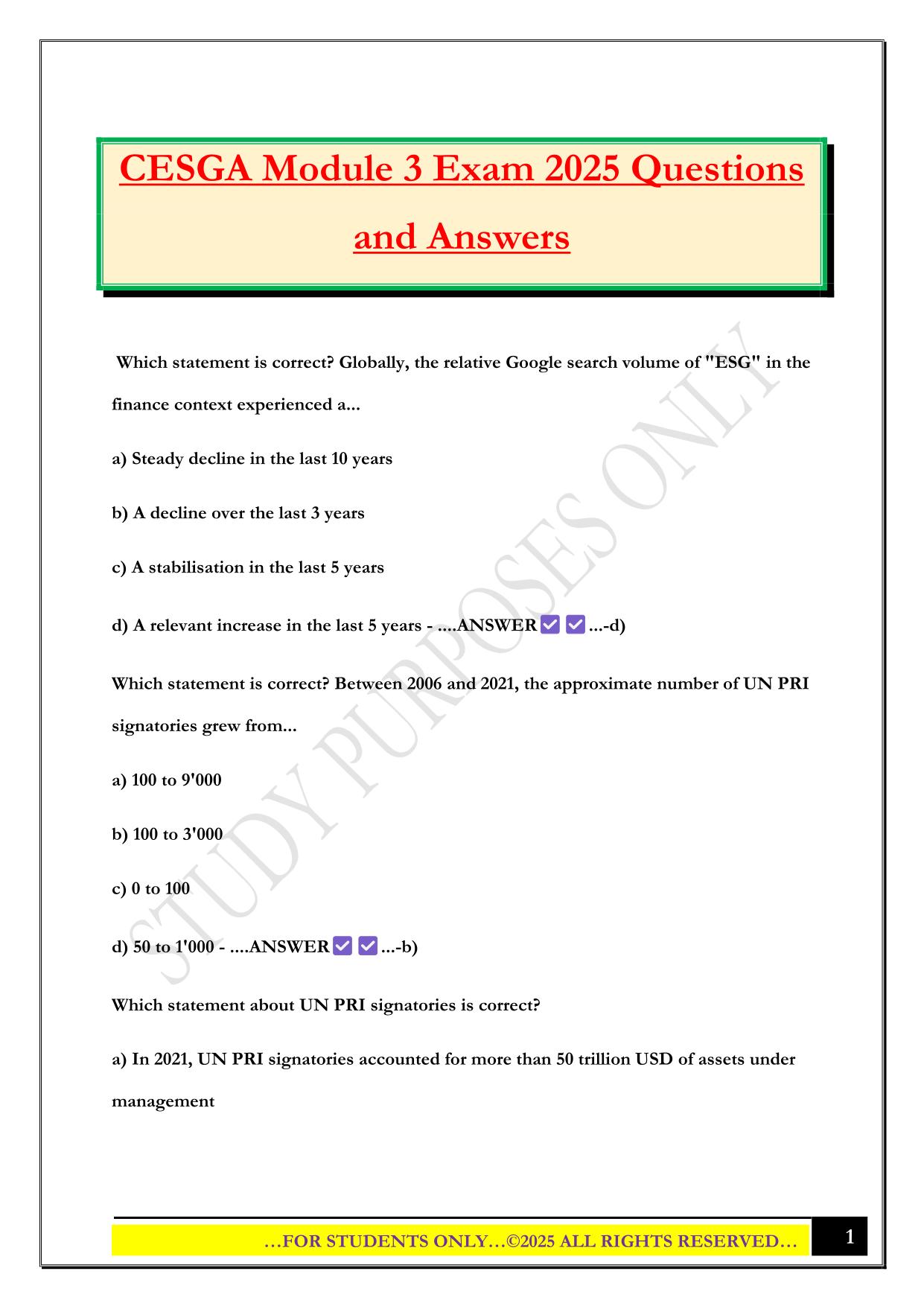 CESGA Module 3 Exam 2025 Questions and Answers