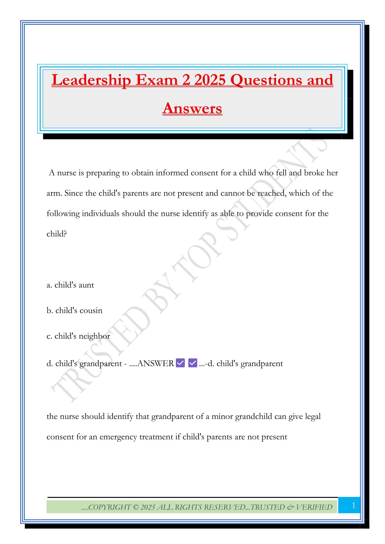 Leadership Exam 2 2025 Questions and Answers