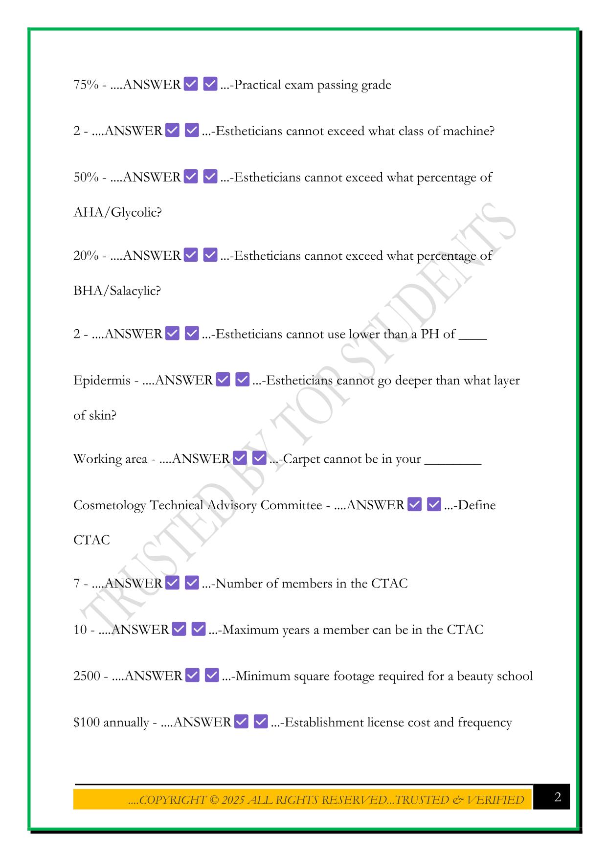 ARKANSAS ESTHETICS STATE BOARD WRITTEN TEST #1 2025 QUESTIONS AND ANSWERS