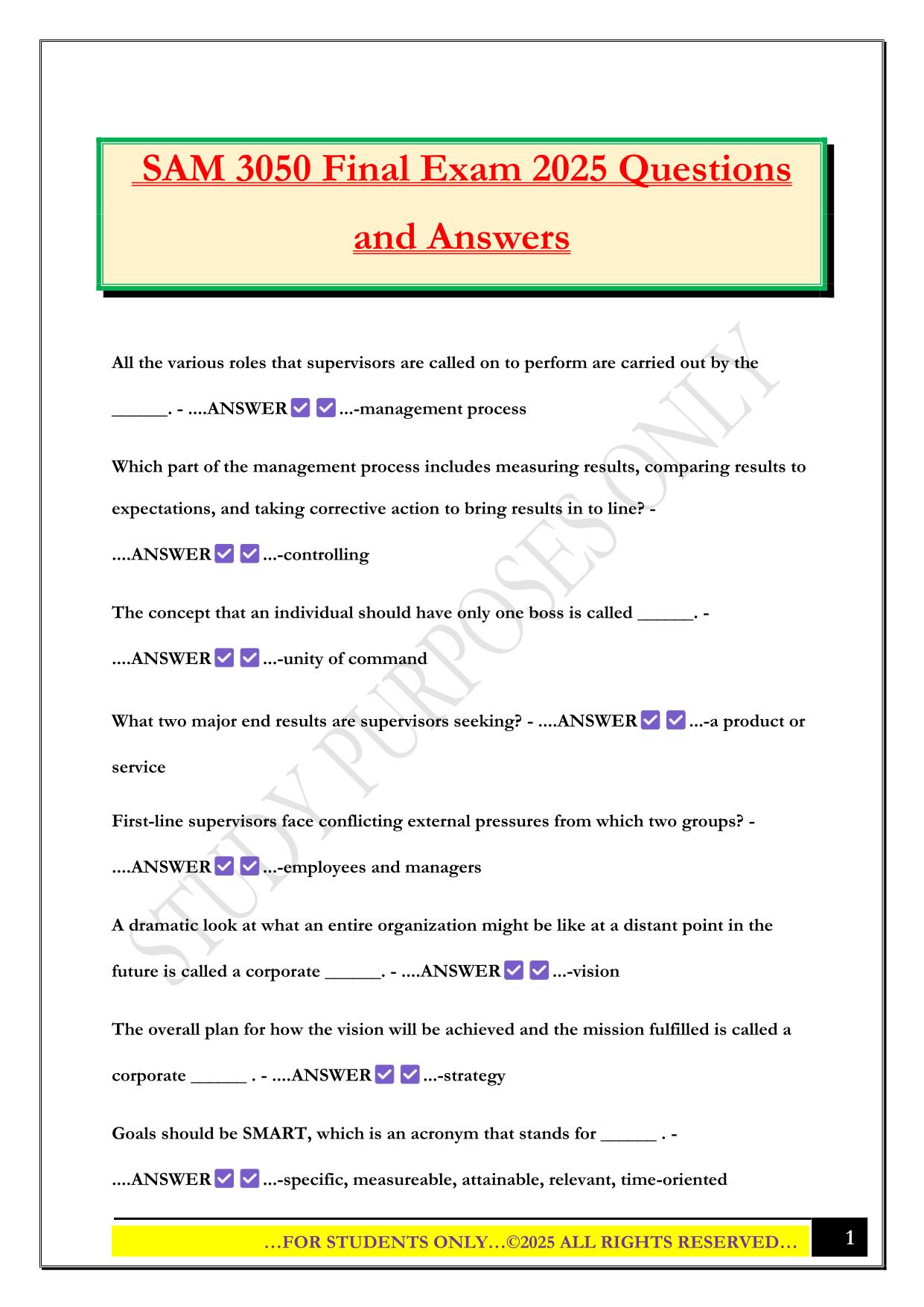 SAM 3050 FINAL EXAM 2025 QUESTIONS AND ANSWERS