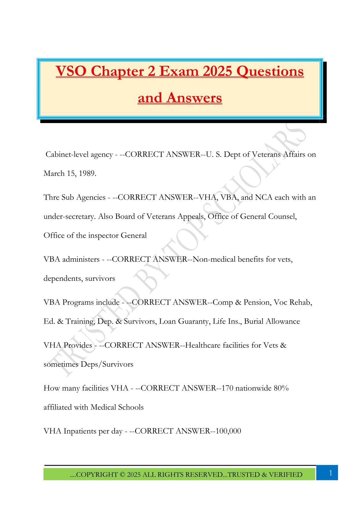 VSO Chapter 2 Exam 2025 Questions and Answers