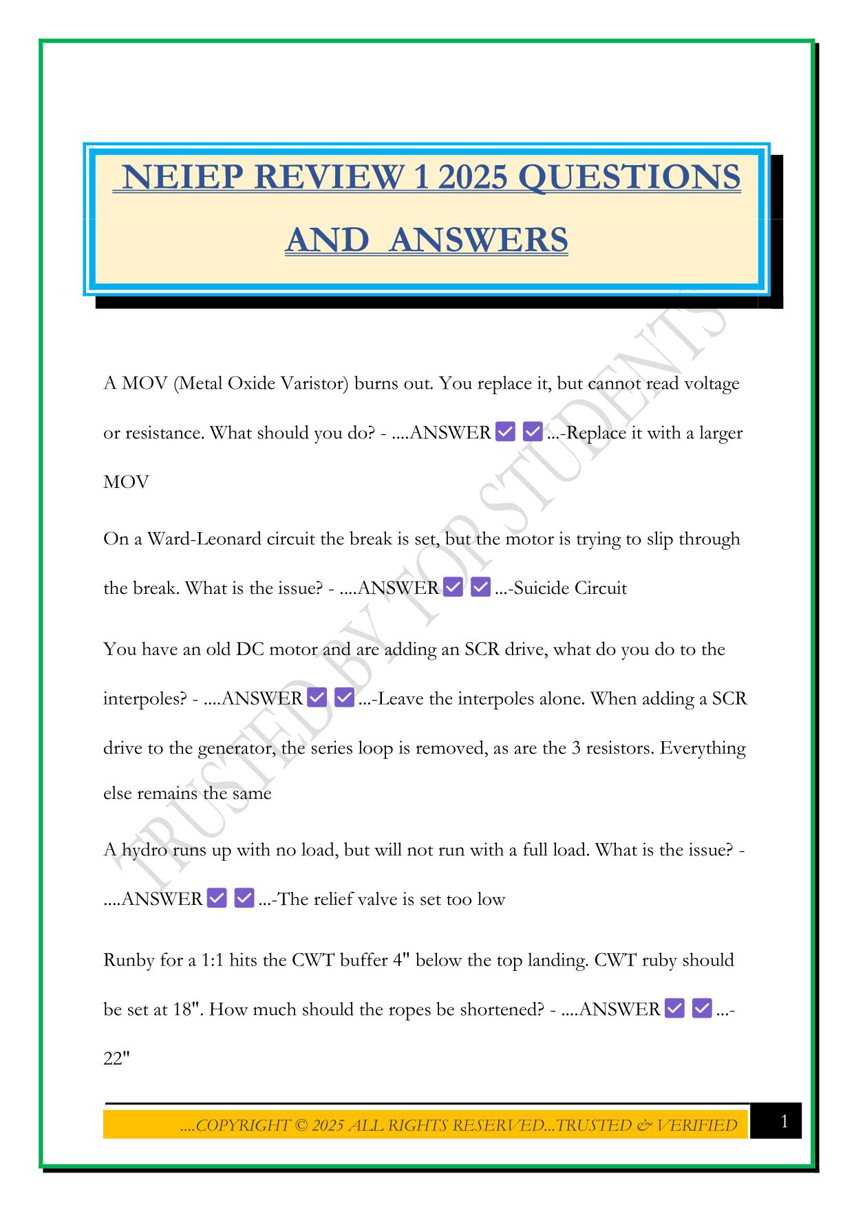 NEIEP REVIEW 1 2025 QUESTIONS AND ANSWERS