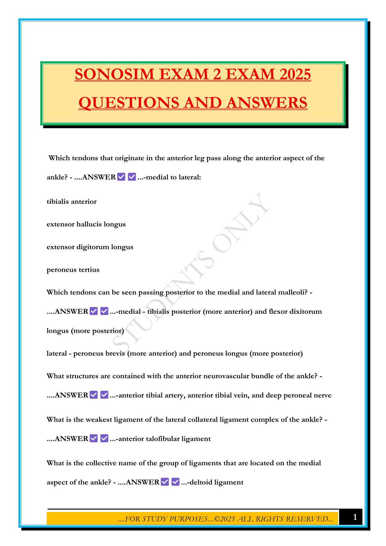 SONOSIM EXAM 2 EXAM 2025 QUESTIONS AND ANSWERS