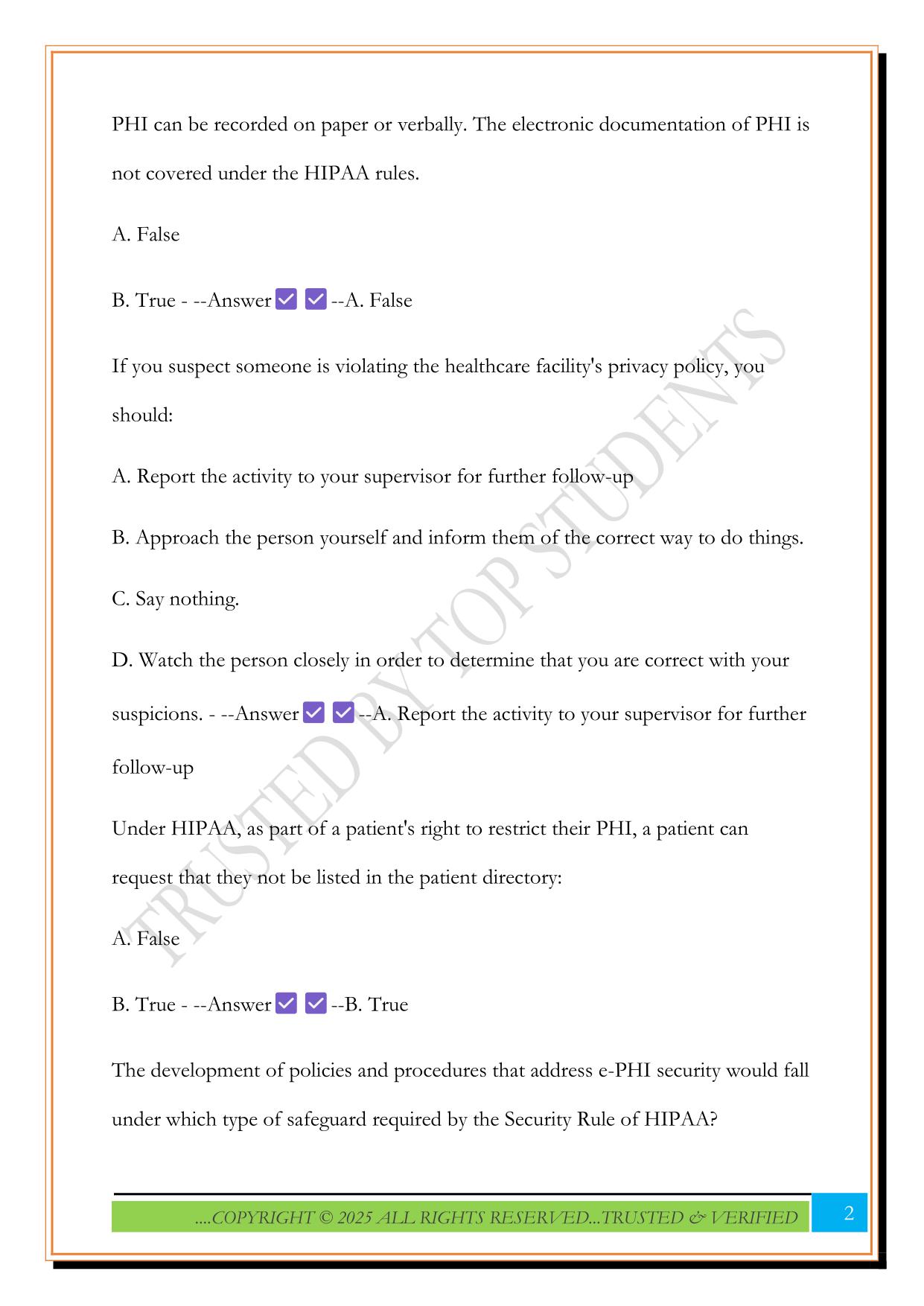 HIPAA practice test 2025 Questions and Answers