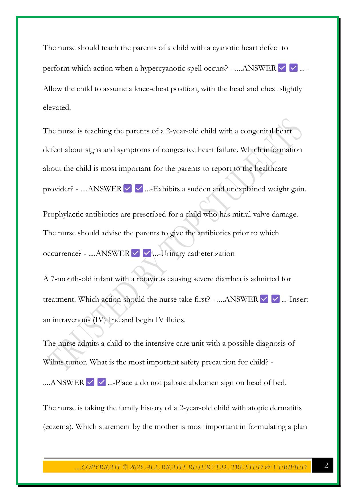 HESI 2025 7TH EDITION PEDS PART 1 QUESTIONS AND ANSWERS
